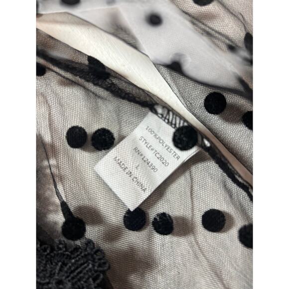 Touch Me Brand Black Sheer Lace Mesh Top Women's M-Swiss Dot Romantic whimsygoth - Picture 9 of 10